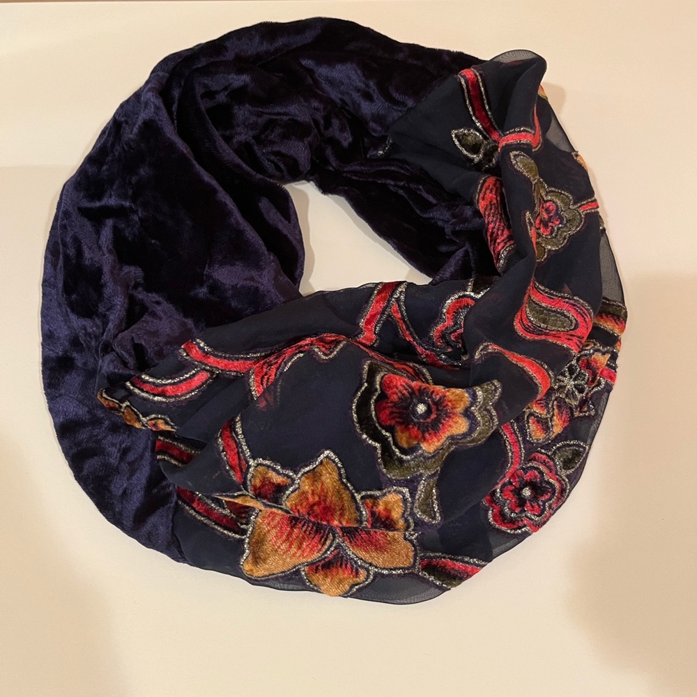 Anthropologie Floral Velvet Infinity Neck Scarf